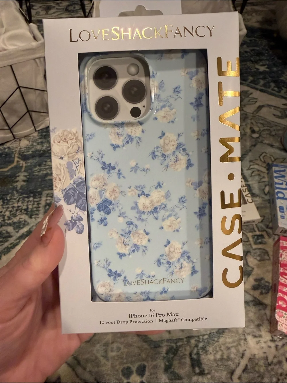 LoveShackFancy iPhone 16 Pro Max Floral Blue Protective Case NWT
